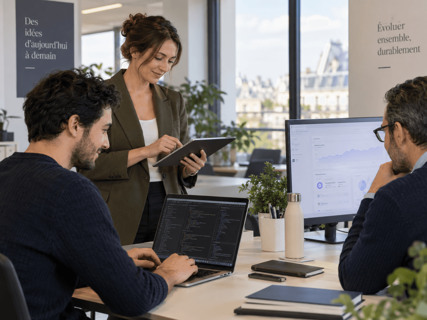 Équipe préparant la mise en ligne d'un projet web